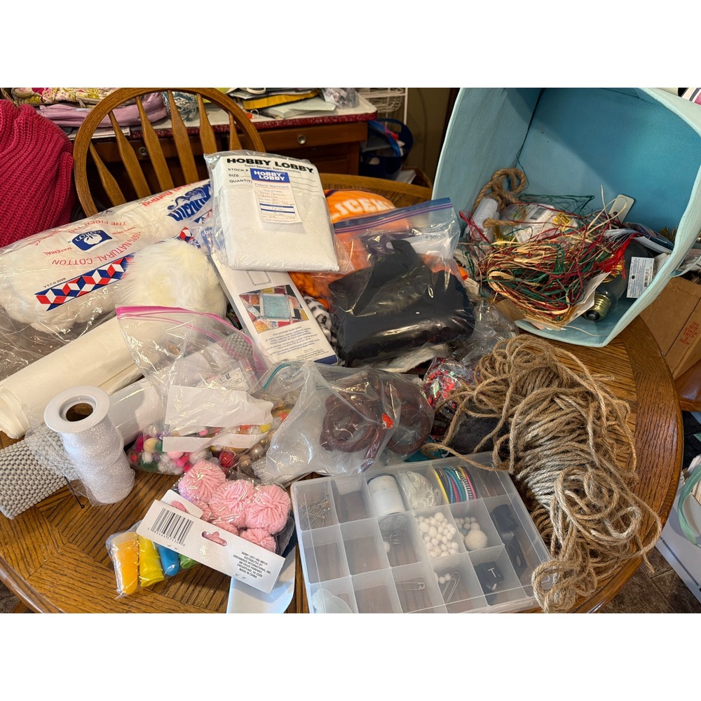 Huge Crafting Lot Dritz Quilt Frame Hobby Lobby Fabric Batting Notions Twine